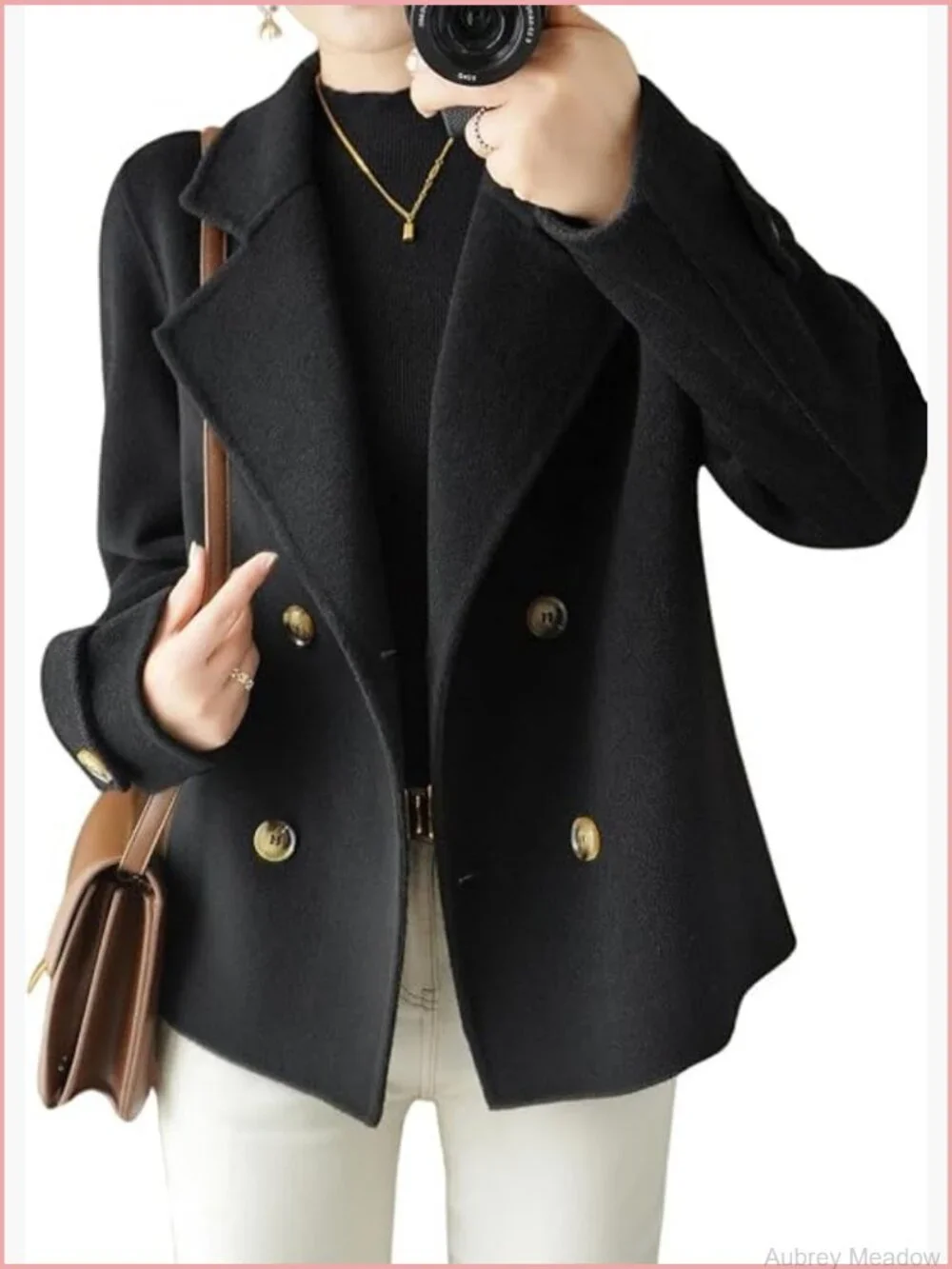 Wool Blend Double Breasted Dressy Blazer Pea Coat Casual Business